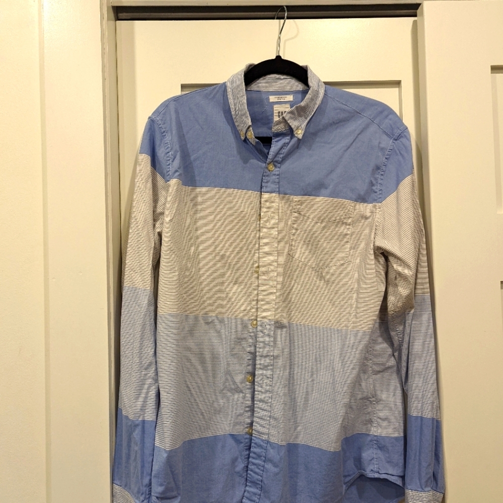 Blue striped button up shirt